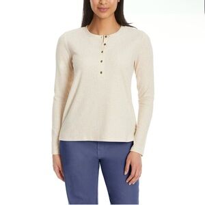 G.H. Bass Women’s Long Sleeve Henley Top in Tan